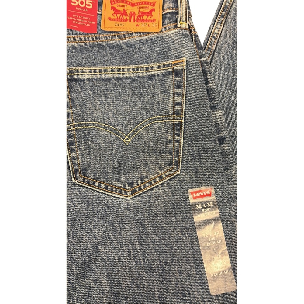 Levis 505 Regular Fit Straight Leg Blue Denim Jeans Mens 32x32 NWT - Picture 3 of 7